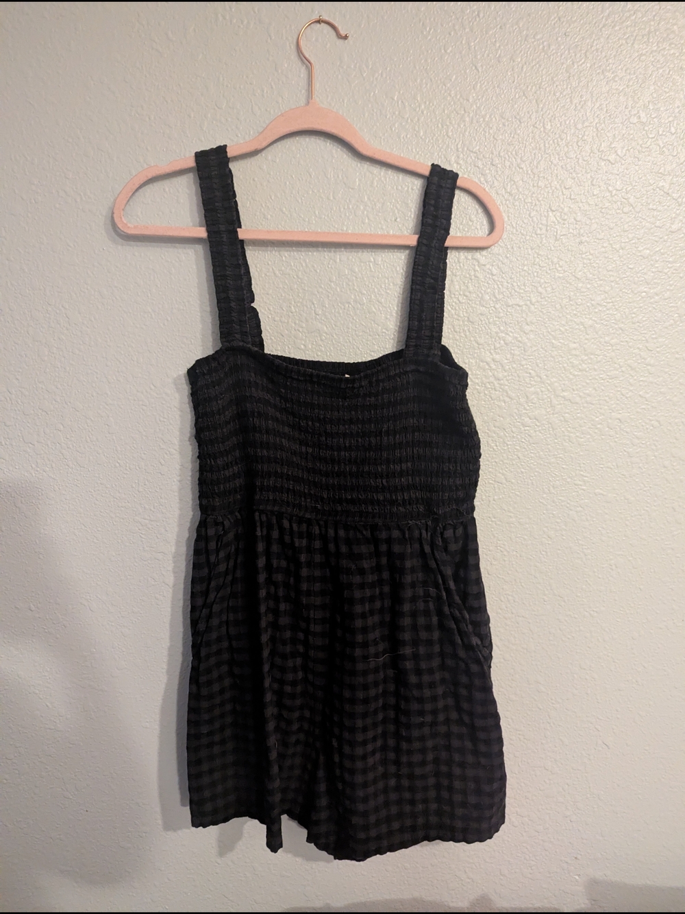 H&M Black Smocked Gingham Romper